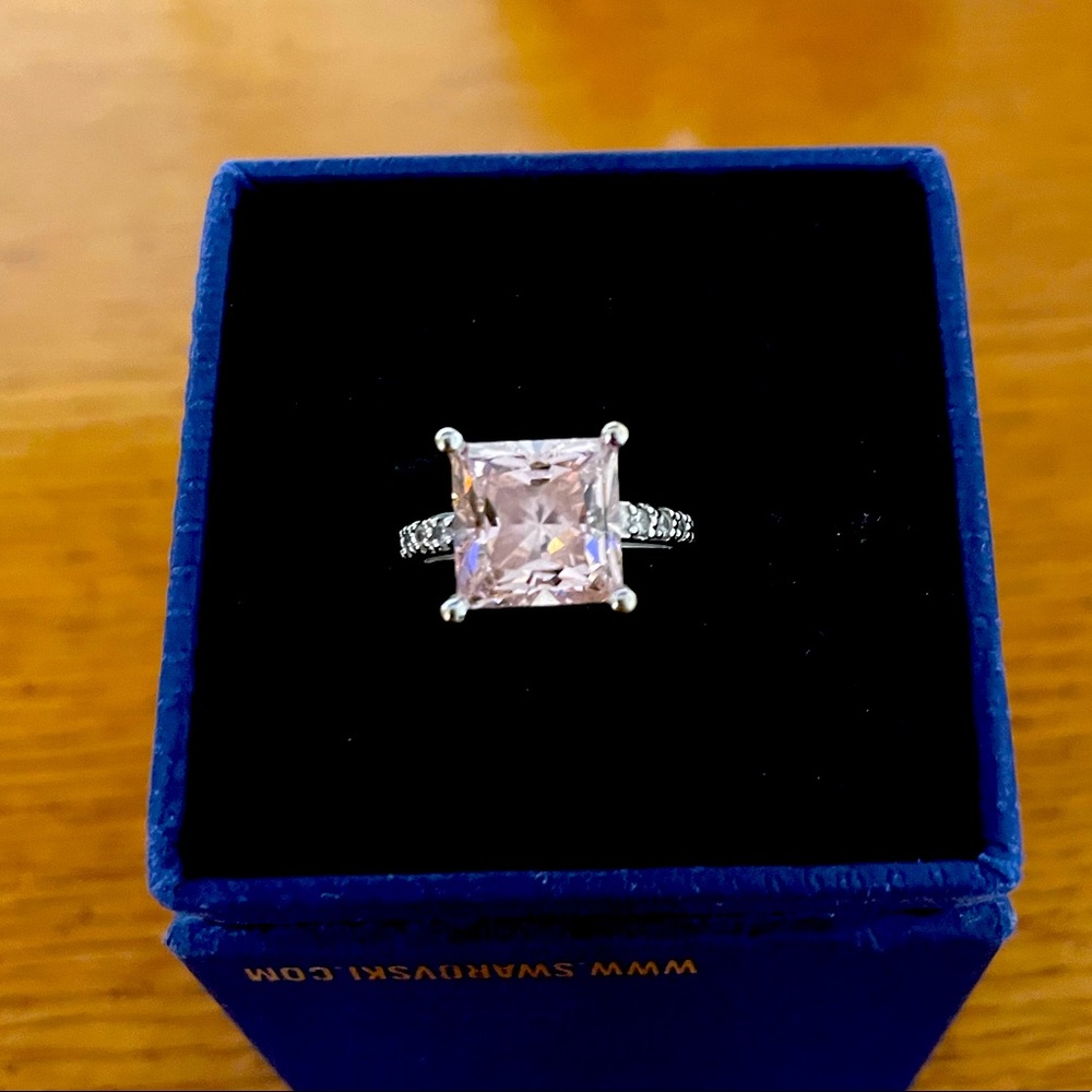 Diamonique simulated Pink Princess-cut ring, size 7